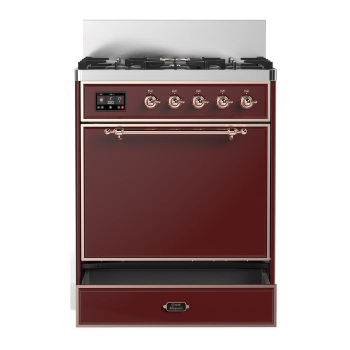ILVE Majestic III 30" Dual Fuel Range Burgundy Copper Trim UM30QNR3BUP