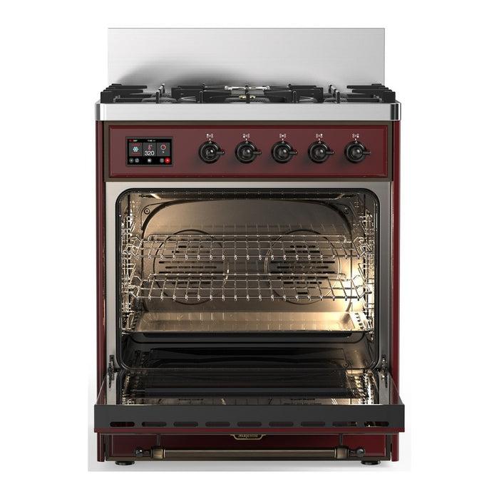 ILVE Majestic III 30" Dual Fuel Range, Burgundy, Burnished Trim UM30NR3BUB