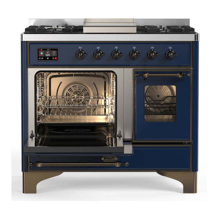 ILVE Majestic III 40" Dual Fuel, Range, Midnight Blue, Burnished Trim UMD10FDNS3MBB