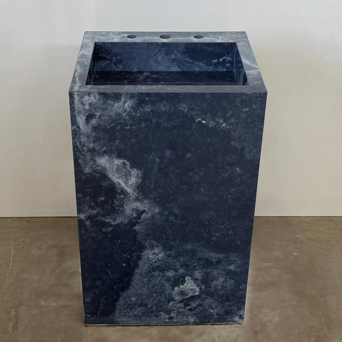 Ocean Blue Handcrafted Porcelain Pedestal Sink Marble Look Freestanding Bathroom