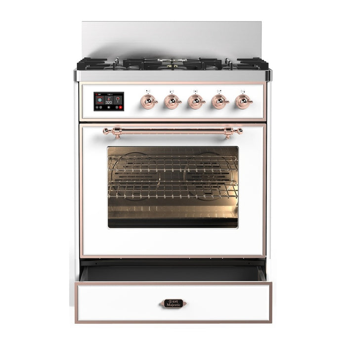 ILVE Majestic III 30" Dual Fuel, Natural Gas, Range, White, Copper Trim UM30NR3WHP