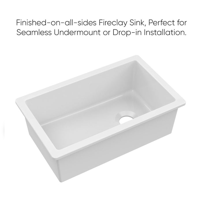 Whitehaus 31" Undermount Fireclay Kitchen Sinks, Stainless Steel Grid WHUF3119