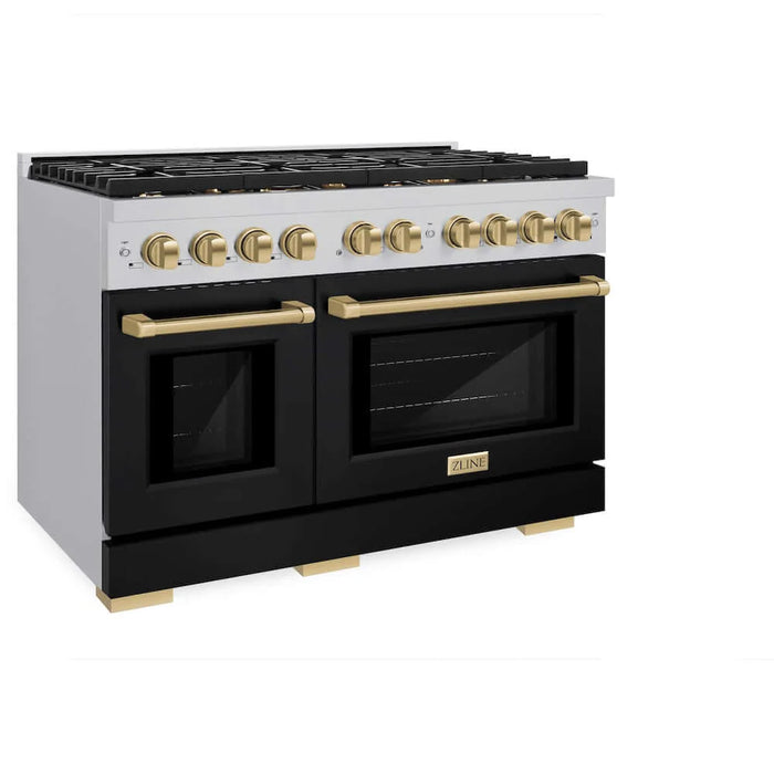 ZLINE 48"Gas Range, Convection Oven Black Matte, Champagne Bronze, SGRZ-BLM-48-CB