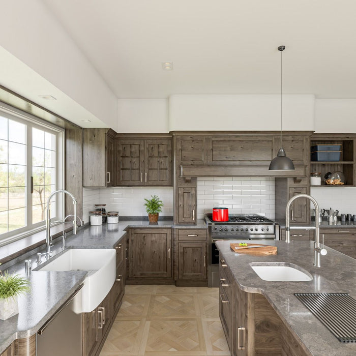 ALFI Brand White Smooth Curved Apron 30" Single Bowl Fireclay Farm Sink, Grid ABFC3020-W