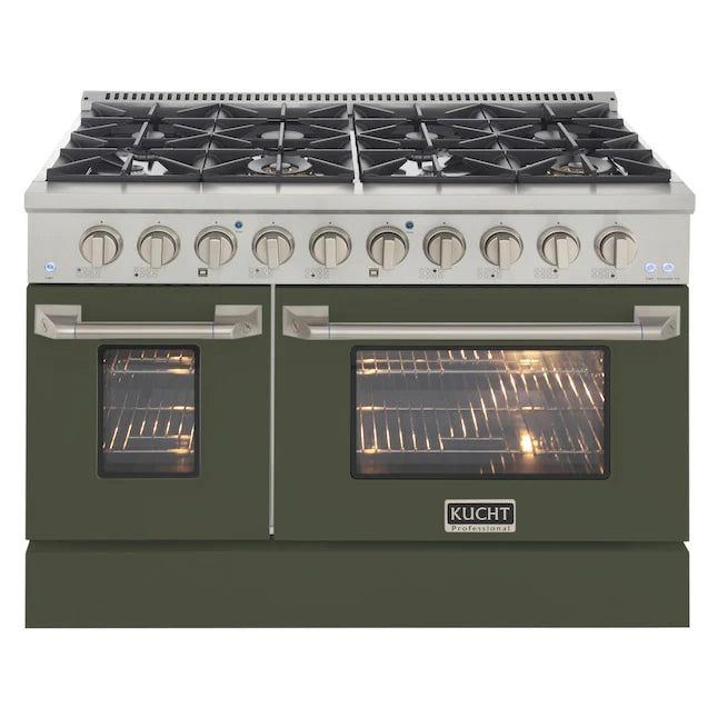 Kucht 48" Propane Range in Stainless Steel, Olive Green Doors, KNG481/LP-OG