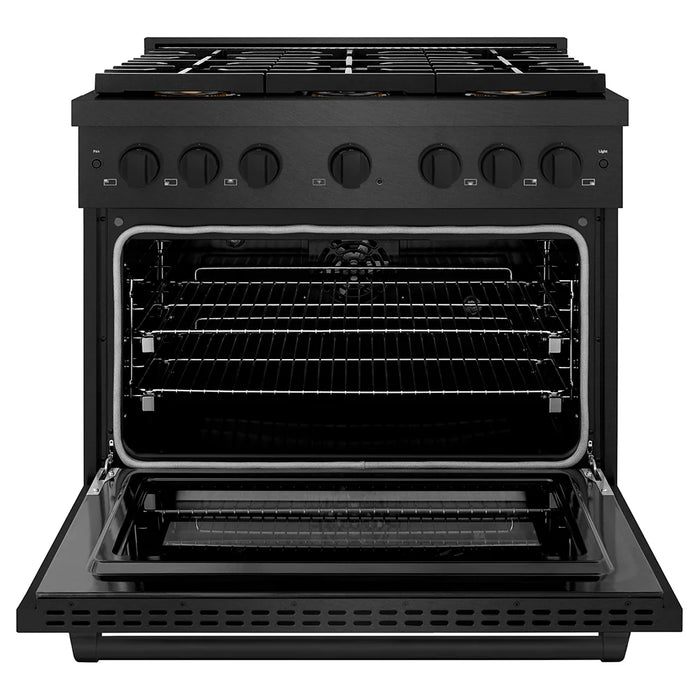 ZLINE 36" Paramount Gas Range, Convection Gas Oven, Black Satin Stainless Steel SGRBS-36