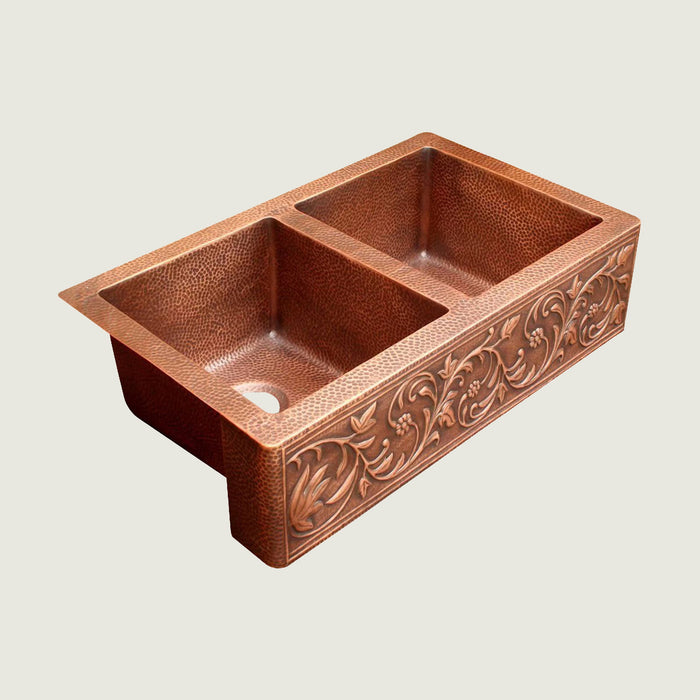 NAUXUS Copper Farmhouse Kitchen Sink, Handmade Single-Bowl Custom Copper Apron Sink Include Kitchen Basket Stainer , FMHK04-NX