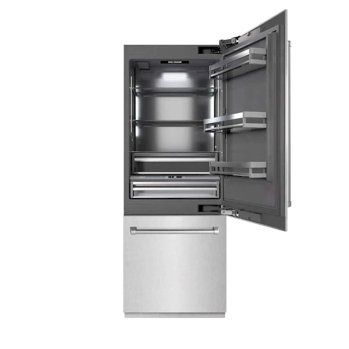 ZLINE 30" Panel Ready Built-In Bottom Freezer Refrigerator,Water Dispenser, Ice Maker, DuraSnow® Stainless Steel,Graphite Gray, GRBIV-SN-30