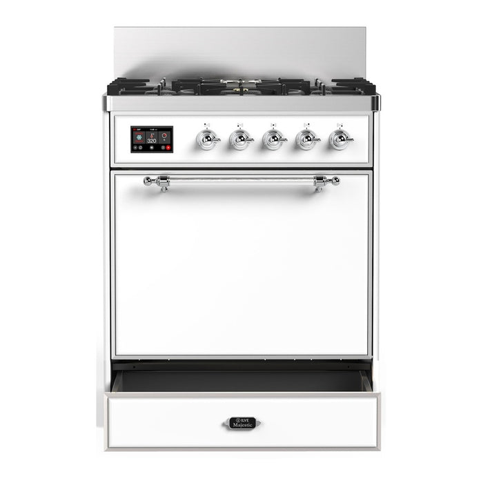 ILVE Majestic III 30" Dual Fuel Range, White Chrome Trim UM30QNR3WHC