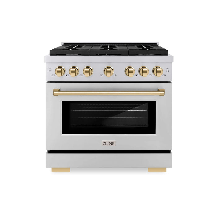 ZLINE 36"Paramount Dual Fuel Range Stainless Steel Gold SDRZ-36-G