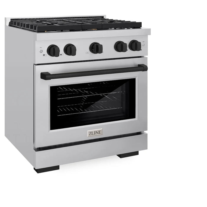 ZLINE 30"Paramount Dual Fuel Range Stainless Steel Matte Black SDRZ-30-MB