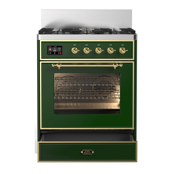 ILVE Majestic III 30" Dual Fuel Range Emerald Green Brass Trim UM30NR3EGG
