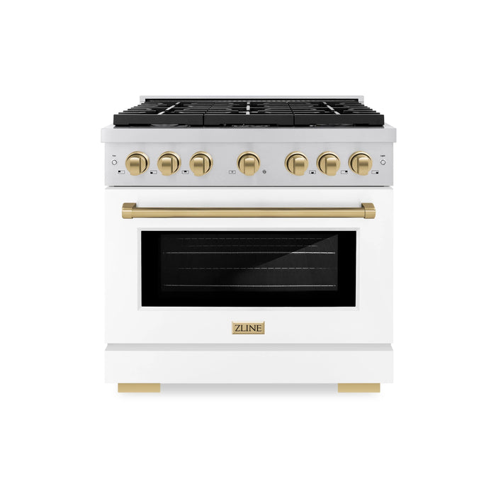 ZLINE 36"Paramount Dual Fuel Range White Matte Champagne Bronze SDRZ-WM-36-CB