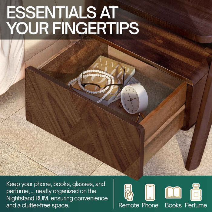 Rum Handcrafted Solid Wood Nightstand