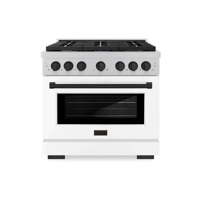 ZLINE 36"Paramount Dual Fuel Range DuraSnow® White Matte, Matte Black SDRSZ-WM-36-MB