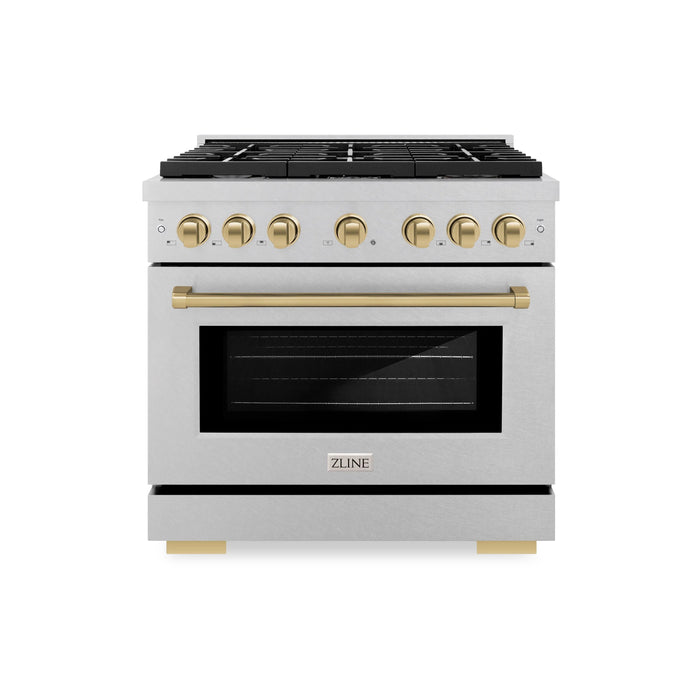 ZLINE 36"Paramount Dual Fuel Range DuraSnow® Champagne Bronze SDRSZ-36-CB