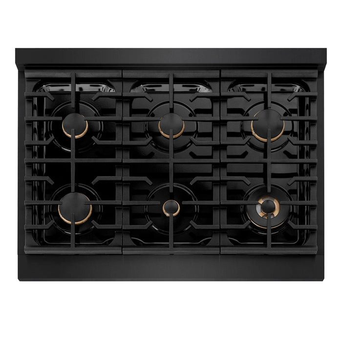 ZLINE 36" Paramount Gas Rangetop Black Stainless Steel Brass Burners SRTB-BR-36