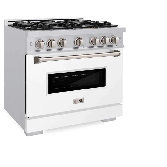 ZLINE 36"Classic Gas Range, Convection Gas Oven, Stainless Steel, White Matte Door CGR-WM-36