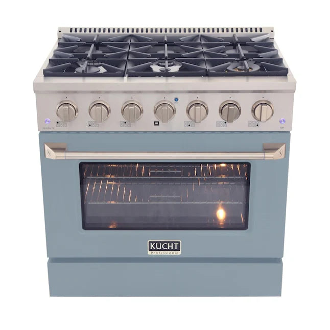 Kucht 36" Gas Range, Stainless Steel with Light Blue Oven Door, KNG361-LB