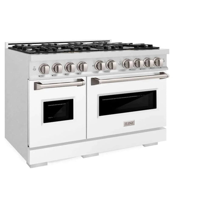 ZLINE 48"Classic Gas Range, Convection Gas Oven, DuraSnow® Stainless Steel, White Matte Door CGRS-WM-48