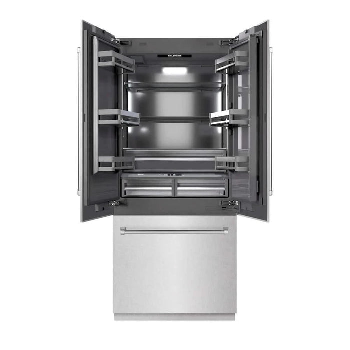 ZLINE 36" Panel Ready Built-In Bottom Freezer Refrigerator,Water Dispenser, Ice Maker, DuraSnow® Stainless Steel,Graphite Gray, GRBIV-SN-36