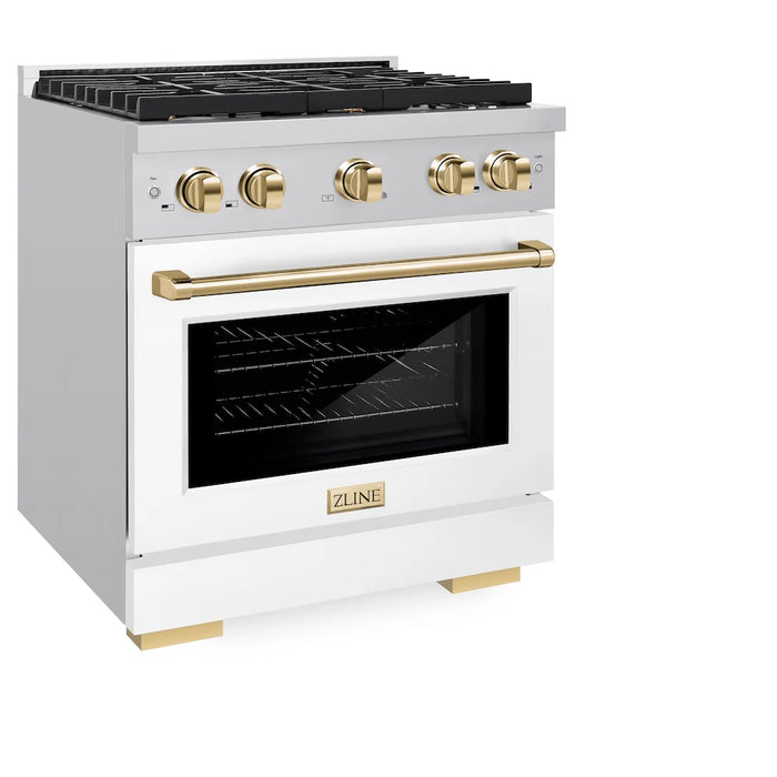 ZLINE 30"Paramount Dual Fuel Range White Matte Gold SDRZ-WM-30-G