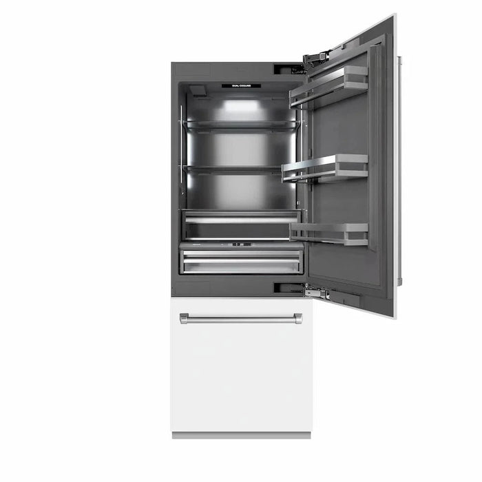 ZLINE 30" Panel Ready Built-In Bottom Freezer Refrigerator,Water Dispenser, Ice Maker, White Matte, Graphite Gray, GRBIV-WM-30