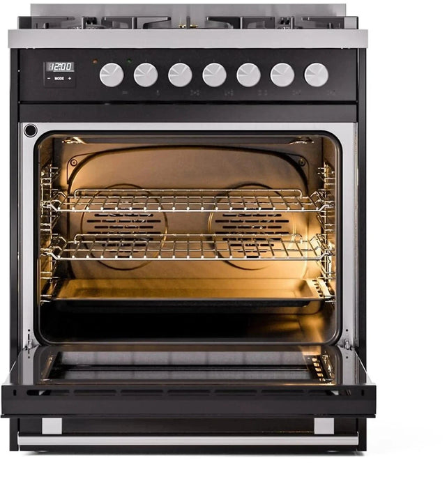 ILVE 30"Professional Plus Liquid Propane Dual Fuel Range, Glossy Black UP30WMPBKLP