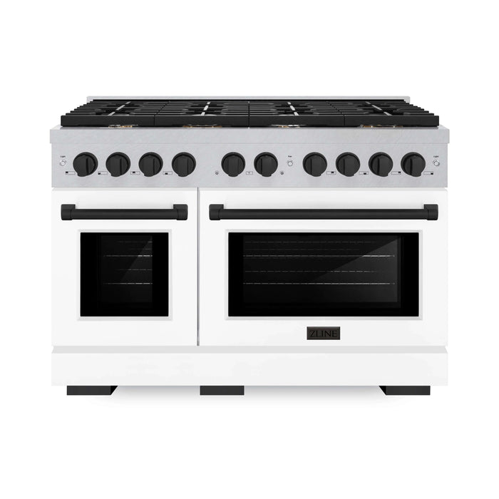 ZLINE 48"Paramount Dual Fuel Range DuraSnow® White Matte, Matte Black SDRSZ-WM-48-MB