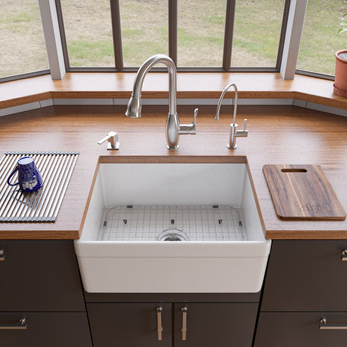 ALFI brand 26" Decorative Lip Single Bowl Fireclay Farmhouse Kitchen AB506-W