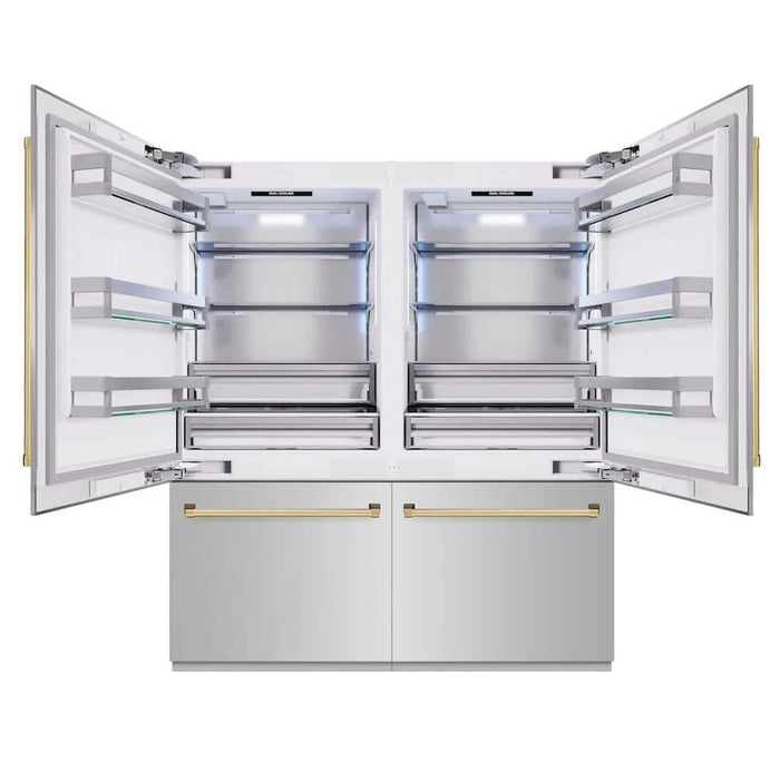 ZLINE 72" Built-In Bottom Freezer Refrigerator,Water Dispenser, Ice Maker, Polished Gold RBITZ-304-72G