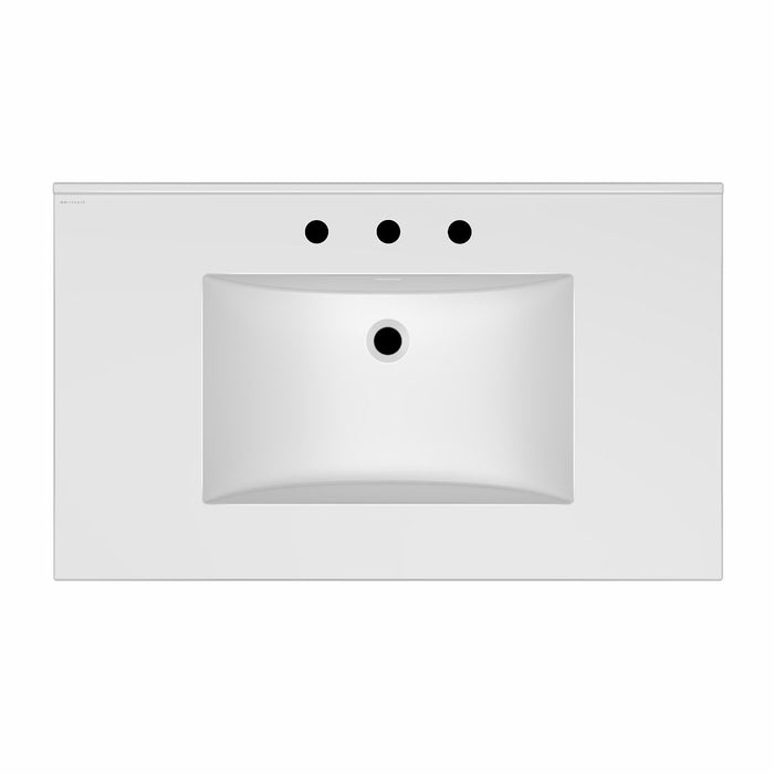 Whitehaus 37" Countertop Vanity Sink, Rect Bowl Widespread Faucet, Overflow WHCS3722-3H
