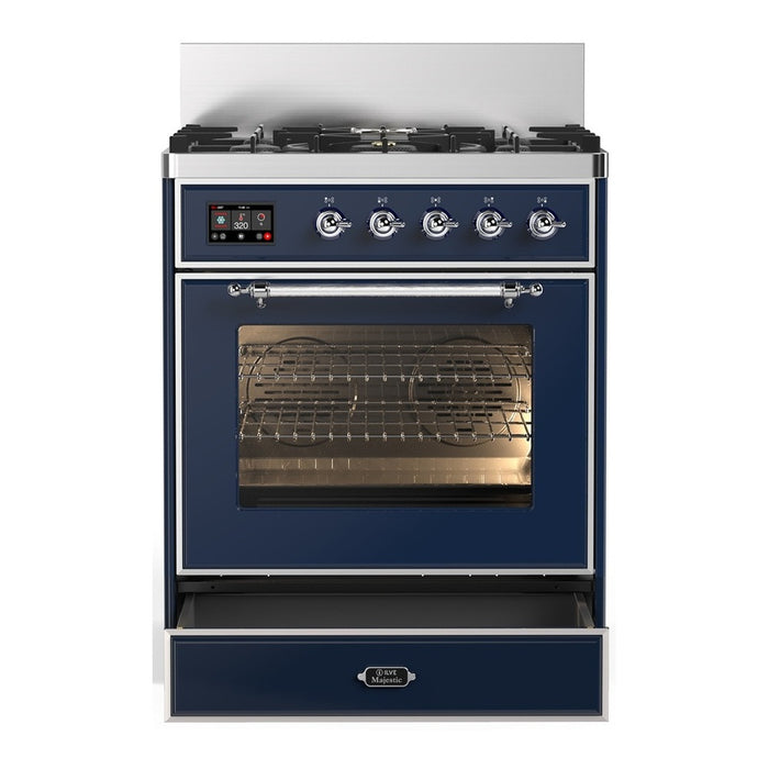 ILVE Majestic III 30" Dual Fuel Range, Blue, Chrome Trim UM30NR3MBC
