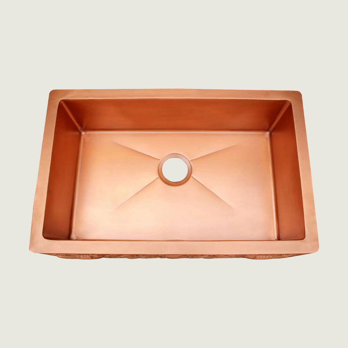 NAUXUS Copper Farmhouse Kitchen Sink, Handmade Hammered Single-Bowl Copper Apron Sink Include Kitchen Basket Stainer , FMHK05-NX