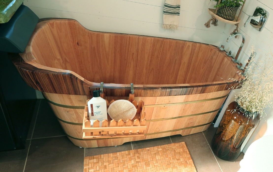 ALFI brand 59'' Free Standing Wooden Bathtub, Tub Filler AB1148