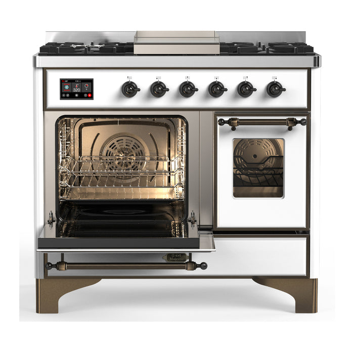 ILVE Majestic III 40" Dual Fuel, Range, White, Burnished Trim UMD40FNR3WHB