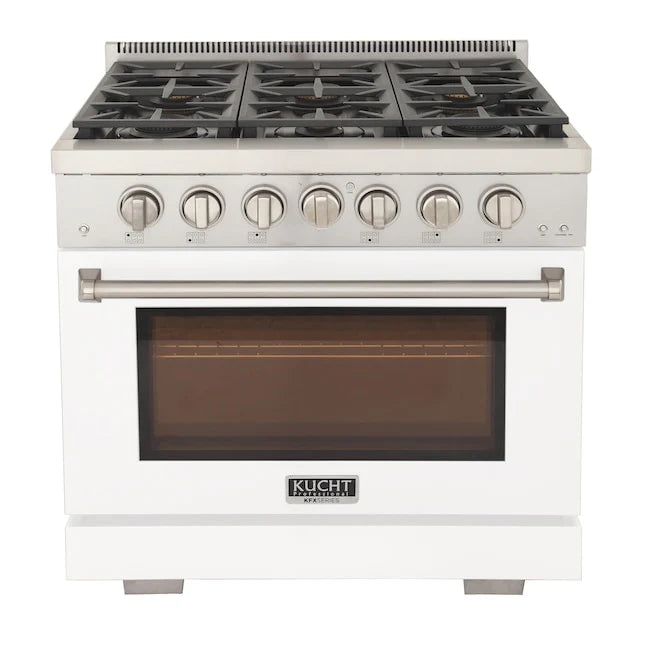 Kucht 36" Professional Gas Range, 6 Burners, Grill/Griddle, KFX360-W