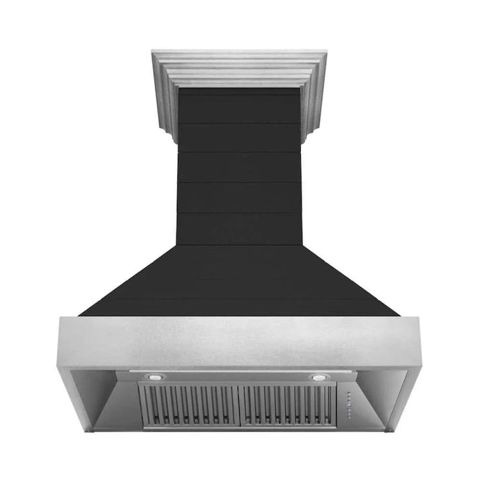 ZLINE Wooden Wall Mount Range Hood Rustic Shiplap Black Finish, Stainless Steel Accents 365CC-36