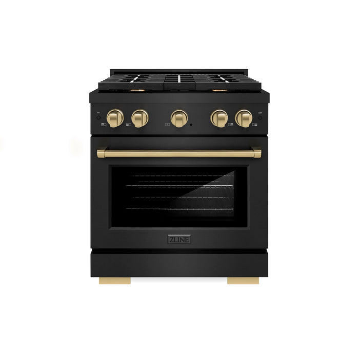 ZLINE 30"Paramount Dual Fuel Range Black Stainless Steel, Champagne Bronze SDRBZ-30-CB