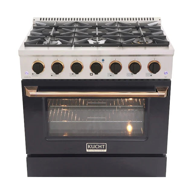 Kucht 36" Gas Range, Stainless Steel with Olive Green Oven Door, KNG361-OG