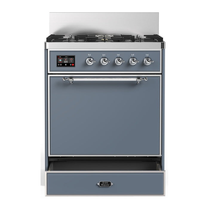 ILVE Majestic III 30" Dual Fuel Range, Blue Grey Chrome Trim UM30QNR3BGC