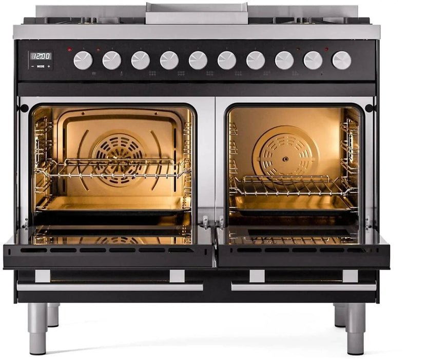 ILVE 40"Professional Plus Liquid Propane Dual Fuel Range, Glossy Black UPD40FWMPBKLP
