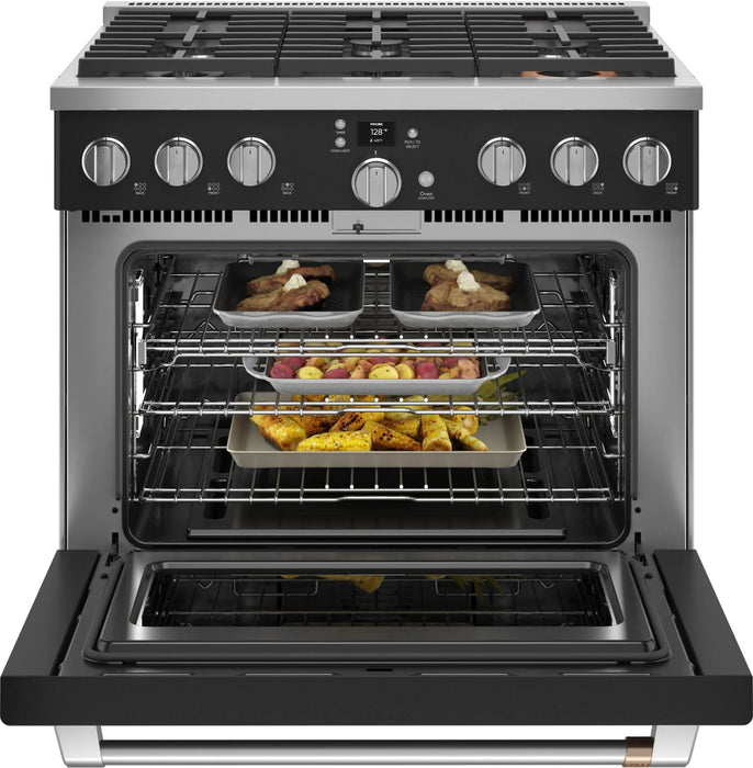 Cafe 36" Smart Commercial Style Gas Range, Matte Black CGY366P3TD1