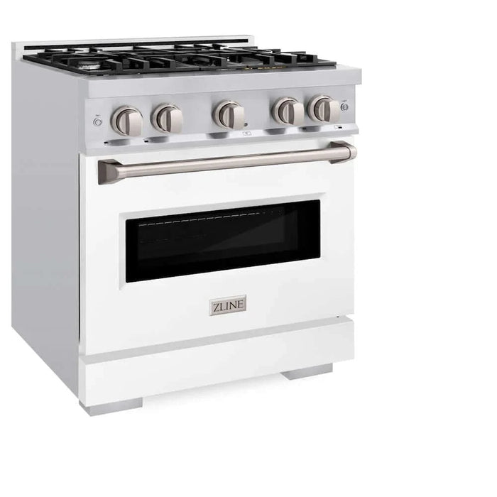 ZLINE 30"Classic Gas Range, Convection Gas Oven, Stainless Steel, White Matte Door CGR-WM-30