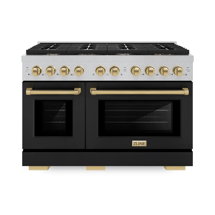 ZLINE 48"Paramount Dual Fuel Range DuraSnow® Black Matte, Champagne Bronze SDRSZ-BLM-48-CB