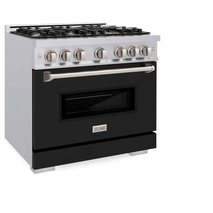 ZLINE 36" Dual Fuel Range, Gas Cooktop, Electric Convection Oven Stainless Steel, Black Matte Door CDR-BLM-36