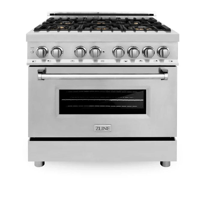 ZLINE 36" Gas Burner/Electric Oven Range, Brass Burners, Griddle RA-BR-GR-36