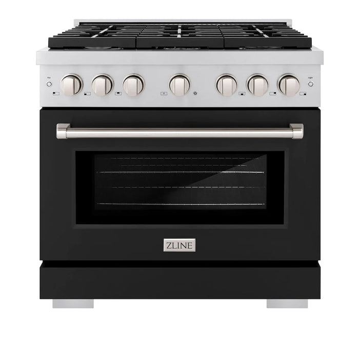 ZLINE 36" Gas Range, Convection Gas Oven, Stainless Steel,Matte Black  SGR-BLM-36