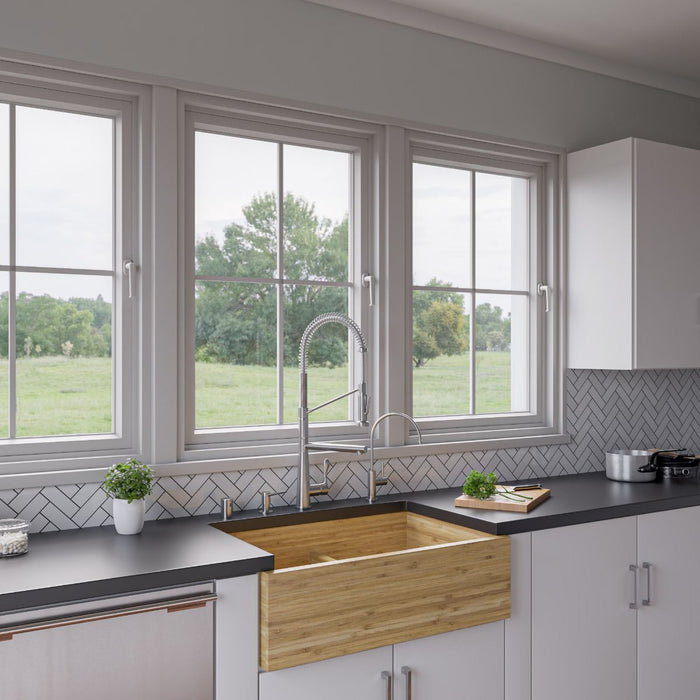 ALFI brand 33'' Double Bowl Apron Front Farm Bamboo Kitchen Sink AB3321