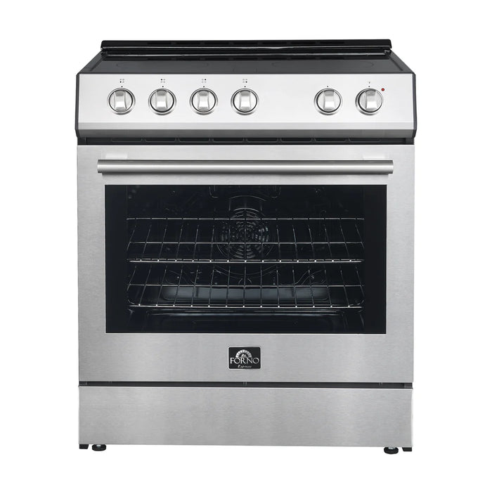 Forno 2-Piece White Kitchen Bundle - 30" Electric Range, 36" Bottom Freezer Refrigerator - Side View